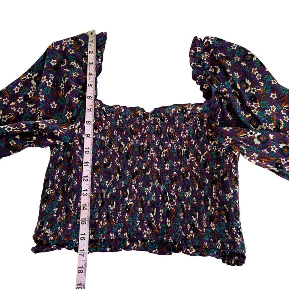 Band of the Free Agathe Purple Boho Floral Print Smocked Long Sleeve Top Medium - Picture 3 of 8